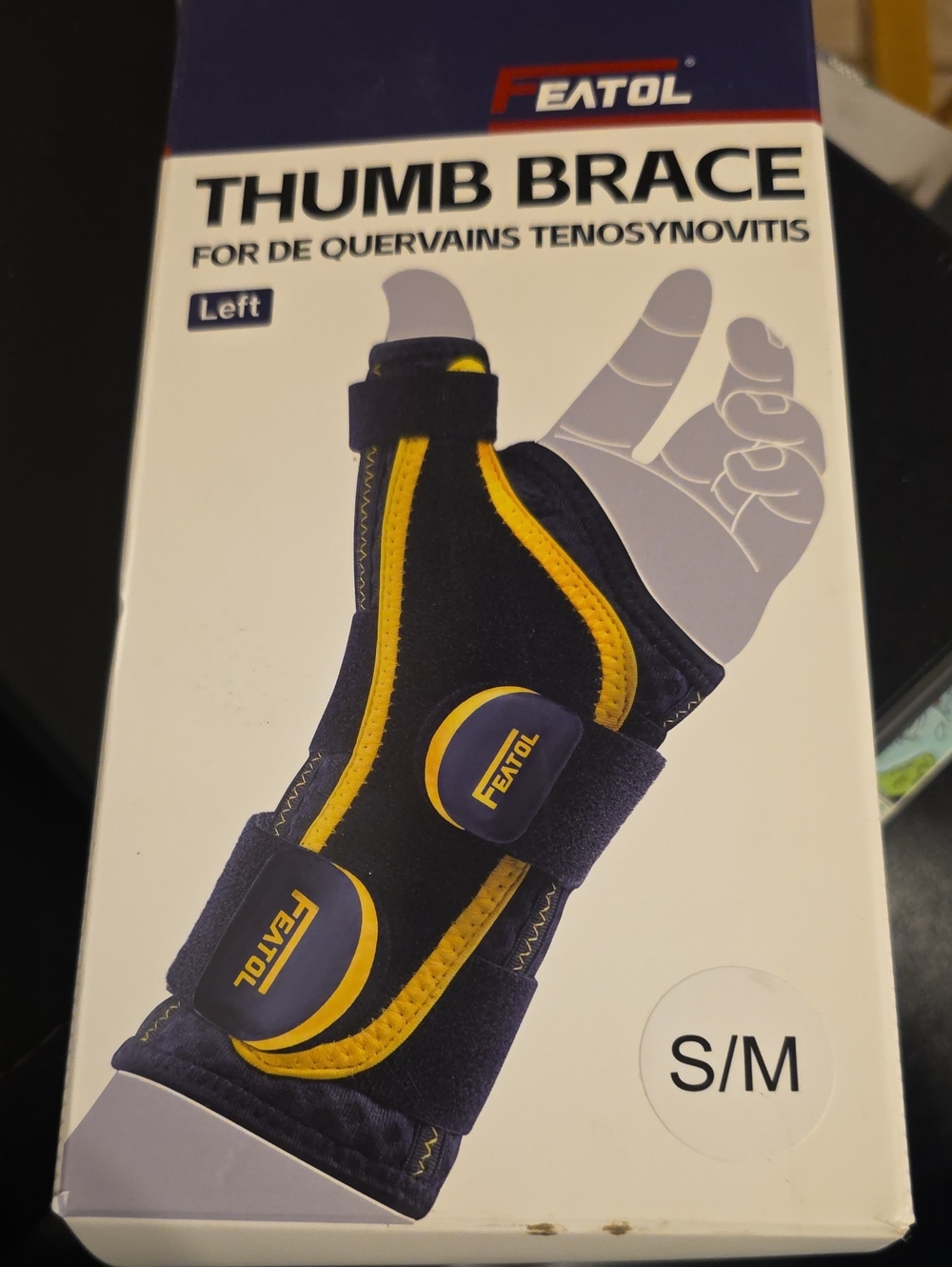 Left Thumb Brace S/M in Navy and Yellow